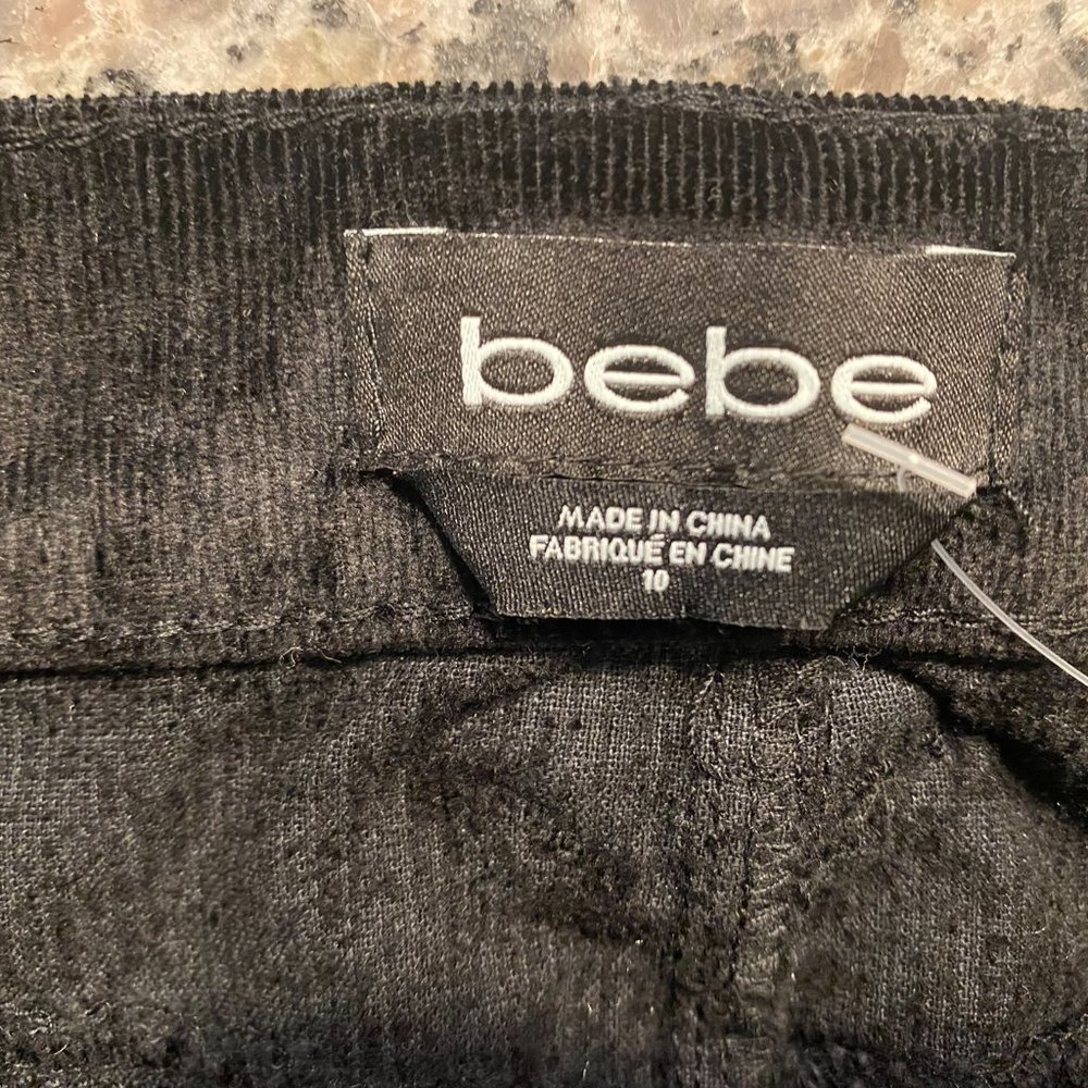 Bebe Black Corduroy A-Line Skirt w Front Zip, Pockets and Tie Belt Size 10 NWT - Picture 10 of 13